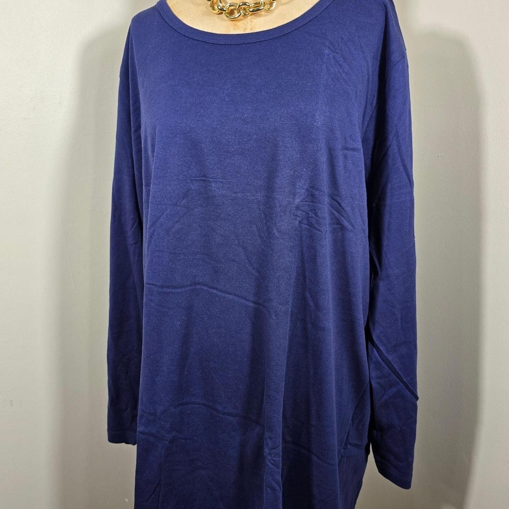 Woman Within 5X navy blue 100% cotton long sleeve top